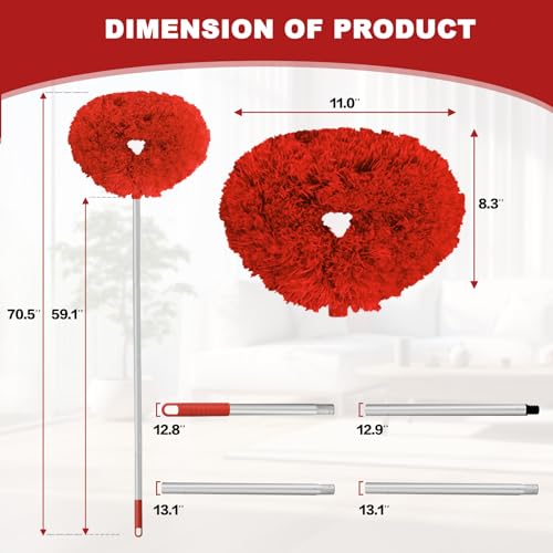 Ceiling Fan Cleaner Duster Reusable Microfiber Ceiling Fan Blade Cleaner Removable Duster with Extension Pole Adjusts 13 to 49.7 Inch for Cleaning Walls Bookshelves Furniture Door Window Top (Red) - color: Red