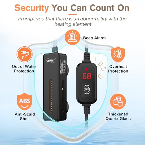 hygger Mini Fish Tank Submersible Heater 50W for 5-10 Gallons Small Betta Aquarium Heater with Digital Display Controller Adjustable Temperature - size: 50 Watt