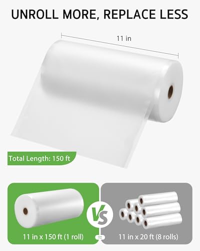 Syntus 11" x 150' Vacuum Sealer Bags for Food with Cutter, Vacuum Sealer Bags Roll Keeper BPA-free Heavy-duty Commercial Grade for Food Storage, Meal Prep and Sous Vide - size: 11" x 150'