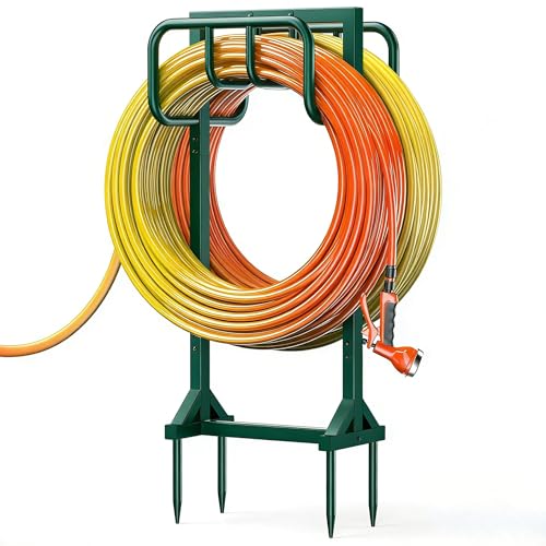 HeroicLion Garden Hose Holder Holds 2 x 160FT Hoses, Super Stable Water Hose Holders with 4 Spikes, Rustproof Freestanding Hose Stand Hanger Garden Hose Storage for Outside Yard Lawn Farm, Green - color: Green-39.8 Inch Height
