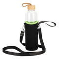 Sursip 32 oz Glass Water Bottle - Nylon Bottle Protection Sleeves, Bamboo Lid, And 1L Time Marked Measurements, Reusable, Eco-Friendly, Safe for Hot Liquids Tea Coffee Daily - color: Black-Bamboo