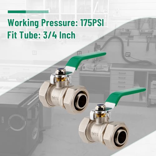 3/4" Air Piping Fittings, In-Line Ball Valve Shut-Off Fittings M8039 for Compressed Air Piping System, 175PSI Nickel-Plated Brass (2PCS)