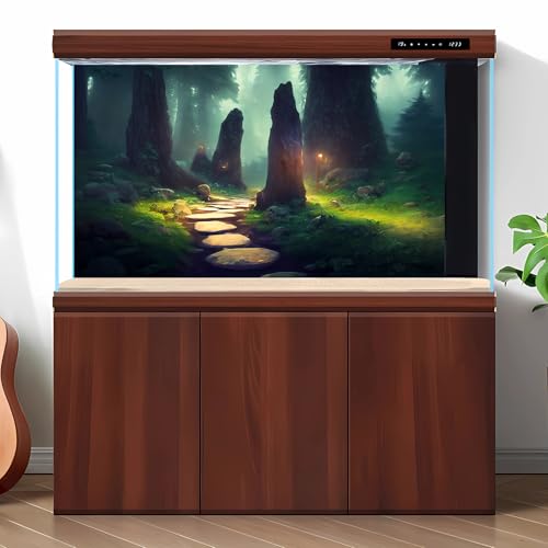Fish Tank Background Spiritual Forest Path Aquarium Background Foggy Misty Forest Terrarium Backgrounds Jungle Rainforest Stone Path Reptile Bearded Dragon Habitat Backgrounds 24x12in - color: Grass Green, size: 24(W)x12(H)inches/ 60(W)*30cm(H)