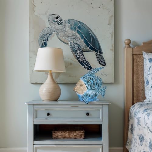 9.84'' Ocean Coral Fish Sculpture – Resin Coastal Fish Figurine with Coral Backdrop, Ocean Blue & Sandy Beige Finish – Nautical Tabletop Accent for Living Room, Beach House & Bathroom Decor - color: Coastal Blue, size: Large