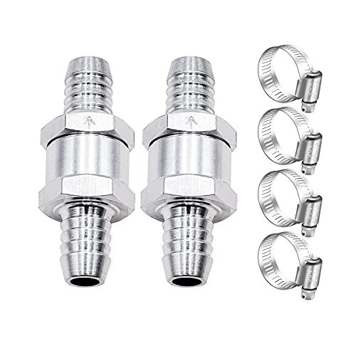 mxuteuk 2Pcs 1/2" 12mm Aluminium Silver Non Return One Way Check Valve with 4Pcs 10-16mm Universal Adjustable Hose Clamps for Fuel Petrol Diesel Line Oil M-H-032-12mm - color: Silver, size: 1/2" 12mm