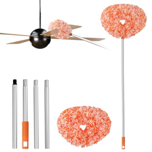 Ceiling Fan Cleaner Duster Reusable Microfiber Ceiling Fan Blade Cleaner Removable Duster with Extension Pole Adjusts 13 to 49.7 Inch for Cleaning Walls Furniture Door Window Top (Orange White) - color: Orange White