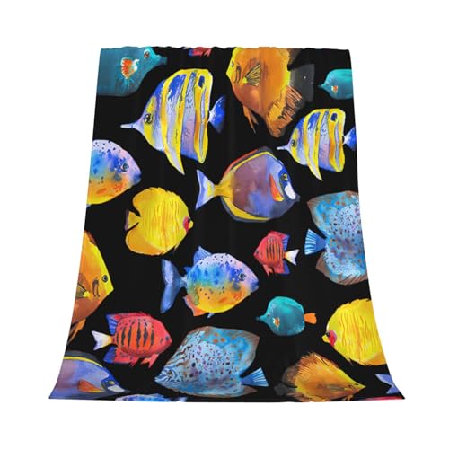 Tropical Fish Blanket Super Soft Warm Fluffy Flannel Colorful Fish Throw Blanket Cozy Fuzzy Plush Fishing Bedding Blanket Gift for Boys Girls Kids Teens Adults Couch Sofa 80"x60" - color: Colorful Fish, size: 80"x60"