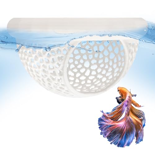 Floating Betta Shrimp Cave, Multi-Functional Aquarium Hammock for Hiding Feeding, Floating Betta Fish Skins with Feeding Ring, Tank Resting Spot for Small Fish Betta Shrimp (White, Large) - color: White, size: Large