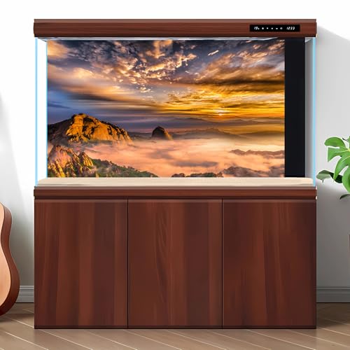 Rock Mountains Reptile Tank Background Mountain Trees Aquarium Background Morning Fog Sunrise Mountain Ridge Fish Tank Backgrounds Rocky Bush Bearded Dragon Reptile Enclosure Backgrounds 24x12in - color: Orange_Brown, size: 24(W)x12(H)inches/ 60(W)*30cm(H