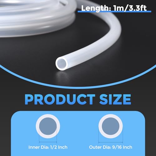 Silicone Tubing,1/2" ID x 9/16" OD Pure Silicon Tube High Temp Silicone Hose [for Home Brewing Wine Making, Beer Line, Aquarium]-3.3 ft Length/Clear - size: 1/2" ID x 9/16" OD, style: 3.3 Feet