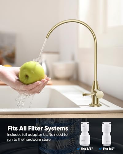 WEWE Vintage Drinking Water Faucet, Lead-Free Stainless Steel Kitchen Water Filter Faucet for Reverse Osmosis System, Non-Air Gap RO Beverage Faucet, Gold - color: Gold, style: Antique