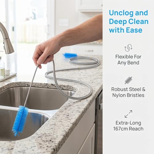 ABOOFAN 2pcs Flexible Aquarium Cleaning Brush, 65 Inch Double Head Long Hose Pipe Cleaner for Lab, Fish Tank, Aquarium Filter