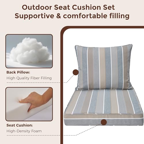 FUNHOME Outdoor Seat Cushion Set 24 x 24 x 4 Inch,Water Resistant Outdoor Chair Cushions for Patio Furniture,Thick Deep Seating Pads for Outside Chair Sofa Couch, Grey Stripe - color: Grey Stripe