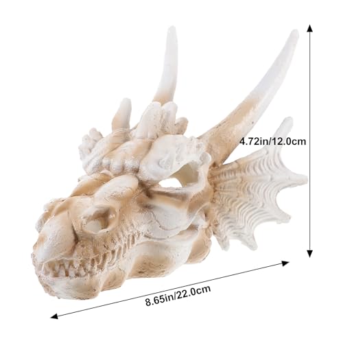 Yardwe Dinosaur Skull Statue 8.66In Resin Dragon Skull Aquarium Decor Desktop Courtyard Ornament Fish Tank Reptile Accessory