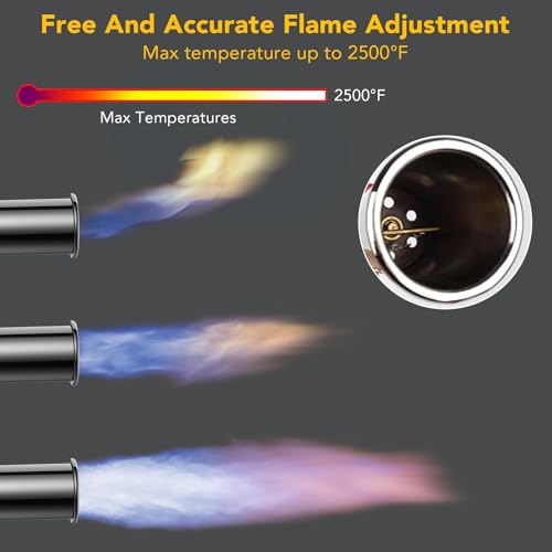 Semlos Propane Torch, Premium Metal Large Torch, Refillable Blow Torch Lighter with Adjustable & Wind Resistant Flame for Cooking, BBQ, Welding, DIY & Soldering (Propane Gas Not Included) - color: 905 Black