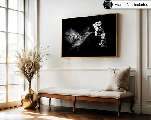 Monem Art Hummingbird & Cluster of Daisies Print - Motion Poster - Wildlife & Nature Art - Floral Living Room or Office Decor - 8x10 Unframed Wall Art by Andi Halil - color: Style-08, size: 8"L x 10"W