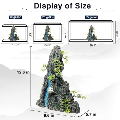 Aquarium Mountain View Stone Ornament - Aquarium Rock Decor for Fish Tank,Aquarium Decorations Extra Large and Tall Decoration for Fish Tank - 13 Inches High