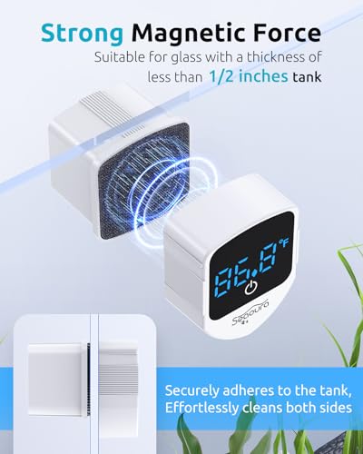 SEAOURA 2-in-1 Mini Aquarium Magnetic Cleaner with Digital Thermometer, Fish Aquariums Magnets Brush only for Glass Tank,Tiny Magnet Floating Cleaning Tool for 1-30 Gallons - color: White