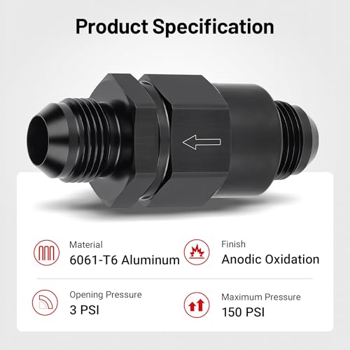 EVIL ENERGY 10AN Male Non Return One Way Check Valve Fitting Aluminum Black - size: 10AN(7/8-14 UNF)