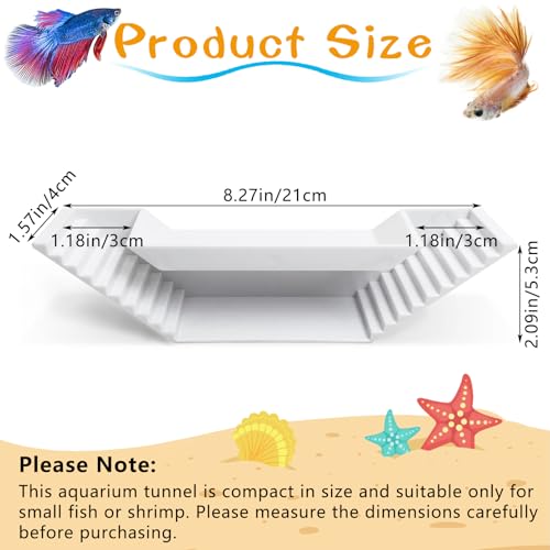 Aquarium Underground Tunnel Small Fish Cave Hideout with 2 Entrances Under Gravel Viewing Shrimp Tunnel Plastic Fish Tank Decoration (White)