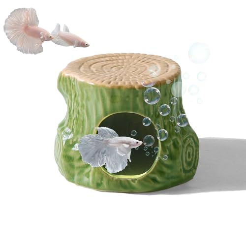 Aquarium Decor Cave Betta Fish Aquarium Accessories Ornaments Hiding Cave Wooden Stake Shape Hideout for Shrimp Cichlid Hermit Crab, Octopus Hiding Breeding for Tank (Green) - color: Light Green