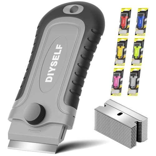DIYSELF Razor Blade Scraper, 1 Pack Razor Scraper with 15 Razor Blades, Ergonomic Handle, Scraper for Cleaning Glass Stove Top, Windows, Razor Scraper Tool for Oven Door, Cooktop - color: Gray, size: 1 Pack