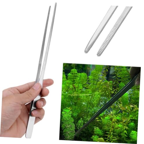 HANABASS 2pcs Stainless Steel Aquatic Plant Tweezers Straight and Curved Tongs for Fish Tank Planting Resistant Tool Kit for Aquarium Use