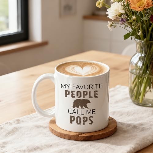 My Favorite People Call Me Pops Coffee Mug, Brown Bear Ceramic Mug For Dad, Bear Theme Drinking Cup For Men, Birthday Thank You Gifts for Daddy, Christmas Retirement Gifts For Family Grandpa - color: White09