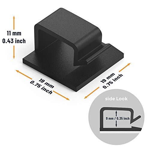 Cable Clips with Strong Self-Adhesive, XIAOXI R Shape Cable Management TV PC Wire Holder Sticky Tidy and Organizer Cord and Wires - 40 Pcs (Black) - color: Black