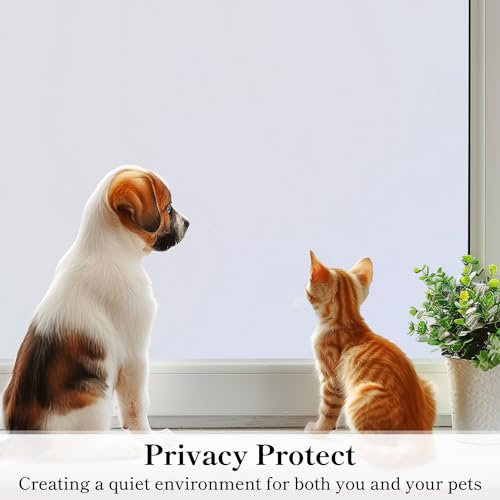 DUOFIRE Privacy Window Film Frosted Glass Film Static Cling Glass Film No Glue Anti-UV Window Sticker Non Adhesive for Privacy Office Meeting Room Bathroom Living Room, Matte White 45.2 x 157.4 in - color: Matte White, size: 45.2 x 157.4 in