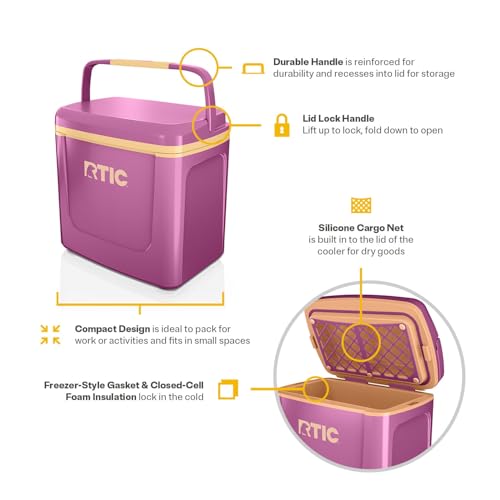 RTIC 8 QT Road Trip Personal Cooler, Small, Compact, Insulated, Portable Ice Chest Box for Food, Drink, Beverage, Beach, Camping, Picnic, Fishing, Boat, 12-Can Capacity - color: Orchid/Peach Tea