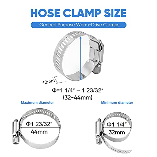 TICONN 20PCS Hose Clamp Set - 1-1/4'' – 1-23/32'' 304 Stainless Steel Worm Gear Hose Clamps for Pipe, Intercooler, Plumbing, Tube and Fuel Line - size: SAE #16 20PCS 1-1/4"~1-23/32"