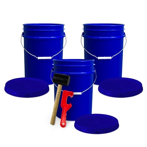 ePackageSupply 5 Gallon Plastic Bucket with Airtight Lid | Food Grade Bucket | BPA-Free | Heavy Duty 90 Mil All Purpose Pail | One 12" Rubber Mallet & One Lid Opener Included | 3 Pack - color: Blue, size: 3 Packs