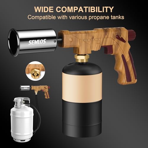 Semlos Propane Torch - Kitchen Torch - Powerful Grill Gun - Charcoal Lighter - Campfire Starter - Sous Vide - Chef Blow Torch for Searing Steak & Creme Brulee & BBQ(Propane Tank Not Included) - color: ‎brown and Red