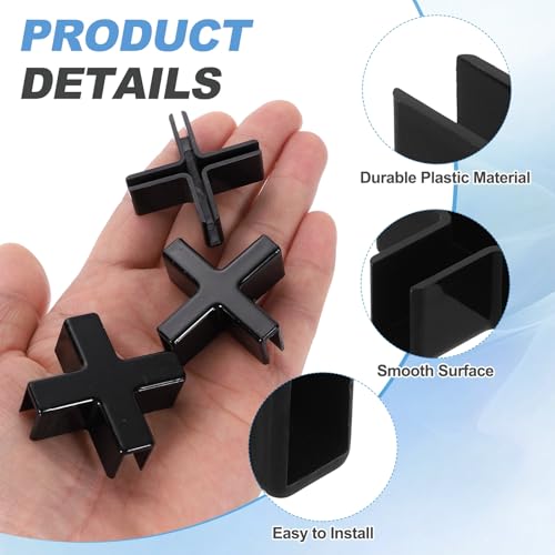 uxcell 24Pcs Plastic Glass Connector, Suitable for 8mm Thick Cross Shaped Glass to Glass Clamp, Fixing Bracket Rimless Clip Holder for Aquarium Fish Tank Display Shelves, Black - color: Black, size: 8mm