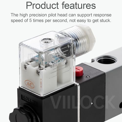 Pneumatic Solenoid Valve, 5 Way 2 Position 1/4”NPT Single Coil Pilot-Operated Electric Air Control Valve 4V210-08 (AC110V) - style: AC110V Junction Box