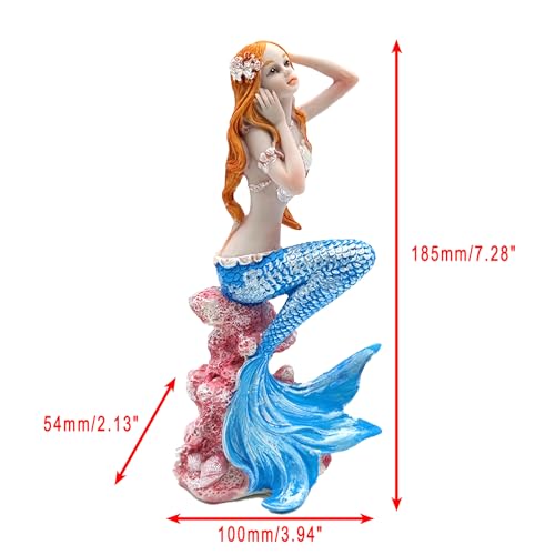 Blue Mermaid Figurine, Mermaid Statue for Fish Tank Decor, Perona Figure, Resin Princess Figurines for Aquarium Landscape & Mermaid Room Decor - color: Blue