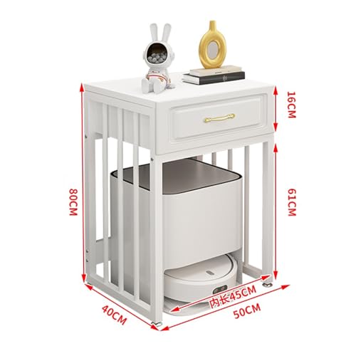 Living Room Sweeper Shelf Organizer Storage Cabinet Movable Fish Tank Rack with Wheels(White Frame+Light Walnut) - color: White Frame+light Walnut
