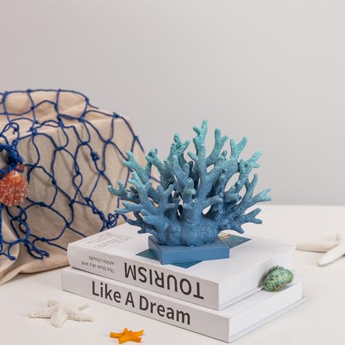 5.8" H Blue Coral Decor, Resin Coral Statue, Nautical Decorations for Home, Beach/Coastal/Ocean Themed Cabinet Shelf Tabletop Decor - color: Blue, size: 5.83"H