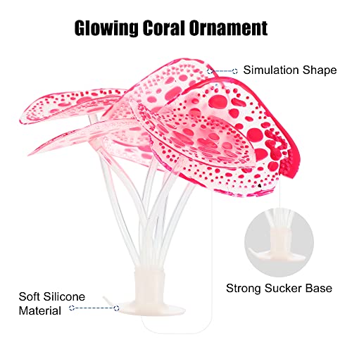 VOCOSTE Soft Silicone Glowing Aquarium Simulation Coral with Sucker, Fluorescence Aquatic Artificial Water Plants for Fish Tank Decoration, Pink - color: Pink