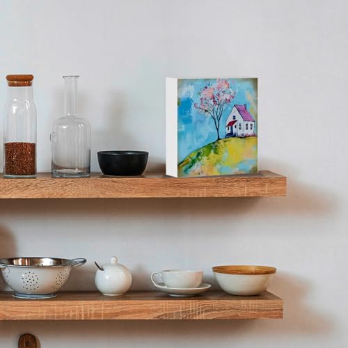 Spring Decorations for Home Spring Decor for Table Springtime Cottage Sign Mini Art Floral Landscape Easter Decor Home Decorative Gifts for Women Tiered Tray Desk Art 5 X 5 Inch - color: Spring 2