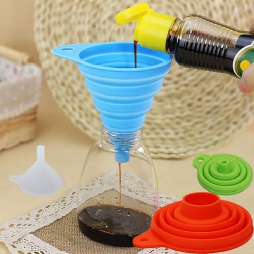 Silicone Collapsible Funnel for Kitchen Use, Food Grade Small Flexible Funnel for Liquid Transfer, Oil Change, Cooking, Water, Powder, Juice, Drink & Filling Bottles, Black - color: Black