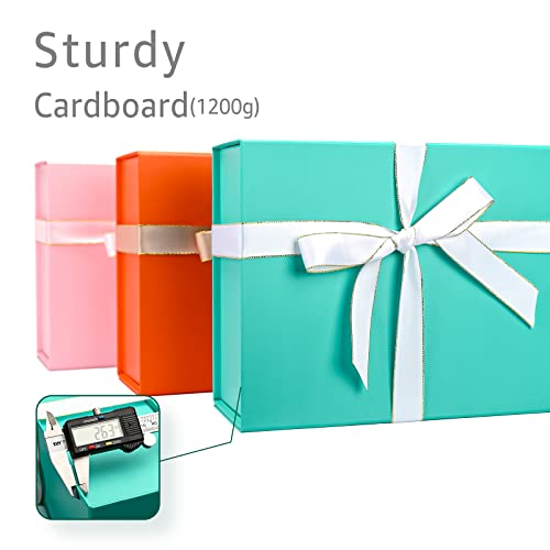 LIFELUM Large Gift Boxes with Lids,5 Pack 13.85 x 8.35 x 4.45 inch Rectangle Collapsible Gift Boxes with Ribbon,Card,Shredded Paper Filler Christmas,Birthdays - color: Green Blue, size: 1 count (Pack of 5)