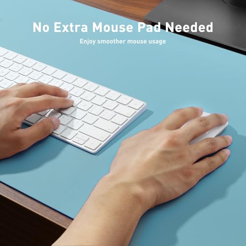 Aothia Large PU Leather Desk Pad Protector – Non-Slip Mouse Pad & Writing Mat for Office/Home, Waterproof, Easy to Clean(23.6" x 13.7", Blue Topaz) - color: Blue Topaz, size: 23.6" x 13.7"