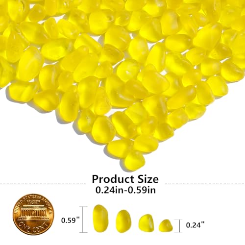 QYGL Sea Glass Stones - 0.55LB Yellow Frosted Glass Pebbles Gemstones - Perfect for Aquarium Rocks, Fish Tank Gravel, Vase Fillers, DIY Crafts, and Home Decor - color: Yellow