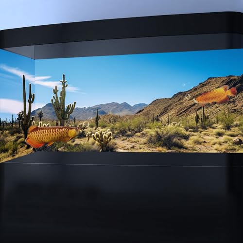 Reptile Habitat Background, Retro Desert Oasis Cactus Terrarium Background 24X16 in Background with 8 EVA Double-Sided Tape - color: desert01, size: 24X16in/60X40cm