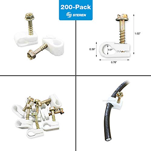 STEREN Coaxial Cable Clips - Cable Holder - Wire Clips - Siding Clips for Hanging - Cord Holder for Desk - Cable Clamps (White, 200 Count - Single Screw) - color: White, size: 200 Count - Single Cable