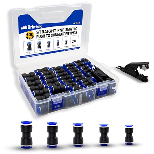 100PCS Push to Connect Fittings Pneumatic Air Line 4 6 8 10 12 mm Straight Push to Link Quick Release Connectors with 1PCS Tube Cutter