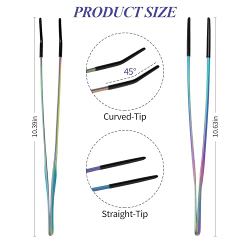 2PCS Reptile Feeding Tongs,10.6" Extra Long Stainless Steel Tweezers with Rubber Tips, Bearded Dragon Lizards Aquarium Straight and Curved Tweezers for Snake Feeding, Terrarium, Aquarium(Colorful) - color: Colorful