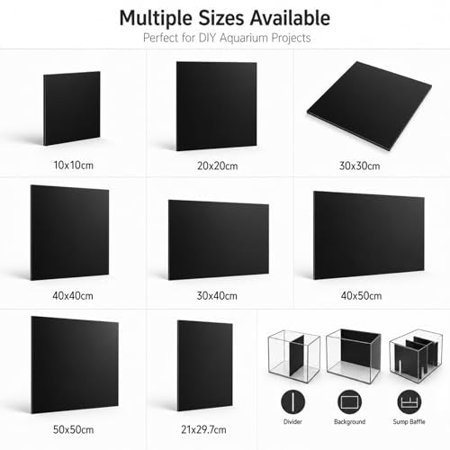 Black Acrylic Board for Aquarium Background and Fish Tank Divider, Opaque DIY Panel, One Side Matte One Side Glossy,Thickness 2mm,500x500mm 1PCS - color: Thickness 2mm, size: 500x500mm 1PCS